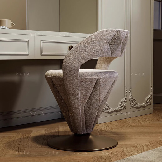 He Jian Gong VATA special style minimalist light luxury modern designer dressing stool bedroom dressing table stool beige yellow bronze fabric style