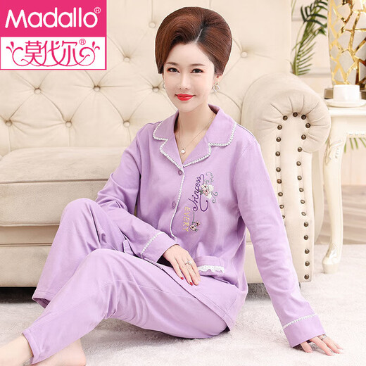 Modal brand mother pajamas for women in spring and autumn style Xinjiang cotton large-size thin long-sleeved middle-aged and elderly home clothing set summer XE-2687 3XL [Suggested weight: 160-180Jin [Jin equals 0.5 kg]]