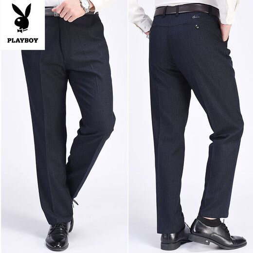 Playboy (Playboy) Primavera y otoño y invierno Pantalones casuales de mediana edad de mediana edad Pantalones masculinos de mediana edad y ancianos de pie de piel alta, de pie recto, pantalones de padre de pieza recta agregando vellón 16855 engrosado 28 (circunferencia de la cintura de 2.16 pies) 80-89Jin [Jin equivale a 0.5 kg]