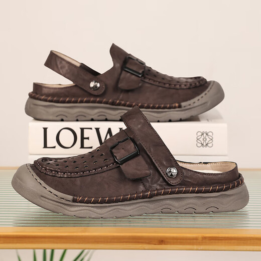 
Sandals men's trendy outdoor sports wear bag-toe casual shoes slippers 2025 new summer breathable men's beach shoes khaki [Microfiber leather A673] 45
