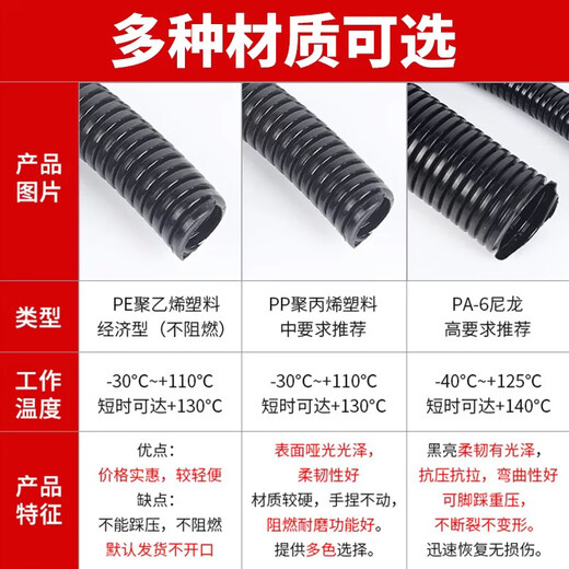 PP flame retardant plastic corrugated pipe hose threading pipe PA nylon wire protective sleeve pipe PE openable threaded pipe PA flame retardant AD67.2 (inner diameter 56)/25 meters