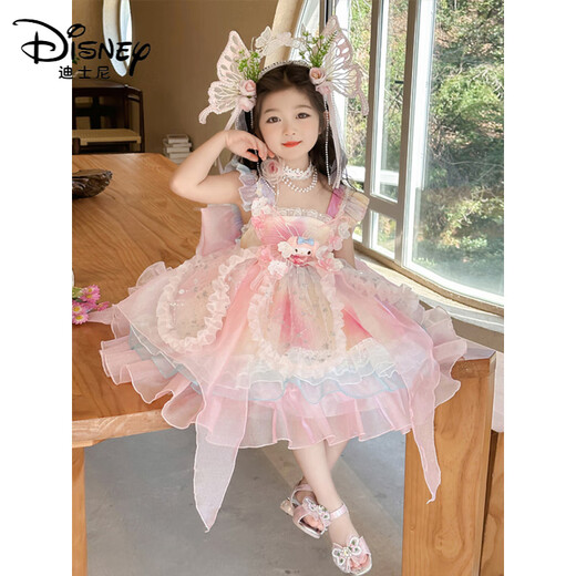 Disney Girls Hobe Summer Suspender Robe Child's Birthday Melody Princess Dress Girl Summer Lolita Jupe brillante Coiffe + queue + JSGY6628 Couleur de mélodie 110 cm