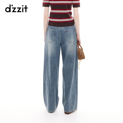 Dzzit Jeans 2025 Autumn Nuevo estilo de mezclilla con pantalones de pierna ancha para mujeres 3J3R8121s Blue XS
