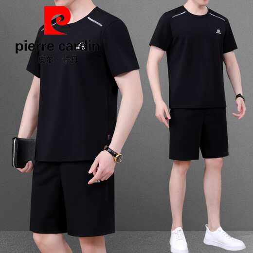 
Pierre cardin dad summer suit men's 2025 summer new round neck ice silk short-sleeved T-shirt shorts shorts for middle-aged and elderly sportswear 9922 royal blue [short sleeves + shorts] L