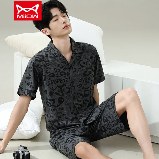 Catman (Miiow) Pyjamas Herren Sommer-Kurzärmel-Shorts im Sommer Dünne Männer-Männer-Stil können an der Außenseite locker und lässig und locker mit großer Heimkleidung 6624 Männerstil 3xL Standard (High 185200 Jin [Jin gleich 0,5 kg]) getragen werden.