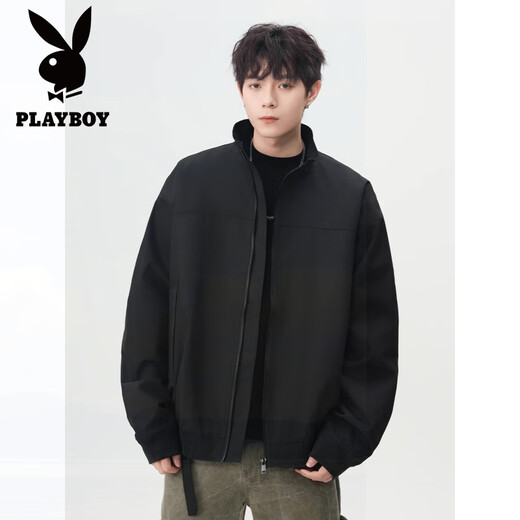 花花公子（PLAYBOY）美式cleanfit教练夹克男2025春秋轻量户外防泼水工装百搭立领外套 H1049-黑色 夹克 L 建议120-135斤