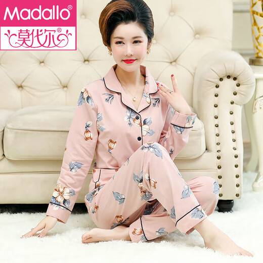 Modal brand mother pajamas for women in spring and autumn style Xinjiang cotton large-size thin long-sleeved middle-aged and elderly home clothing set summer XE-2687 3XL [Suggested weight: 160-180Jin [Jin equals 0.5 kg]]