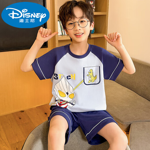 Disney Children's Pyjamas Summer Nouveau garçons à manches courtes Coton Coton Coton mince garçon de taille moyenne Costume à domicile climatisé pour enfants K double 6630 # Cat domestique bleu jaune 170 taille 10 Hauteur recommandée [100-110cm]
