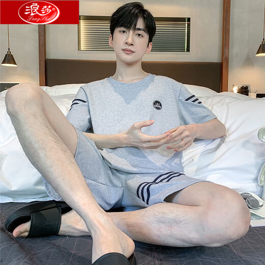 Langsha Pure Cotton Herren Pyjamas Sommer kurzärmelige Shorts Home Clothes Herren Sommer Dünne losen Plus-Size-Anzug HD9930 Kurzärärmig Anzug Herren L 100-130jin [Jin gleich 0,5 kg]