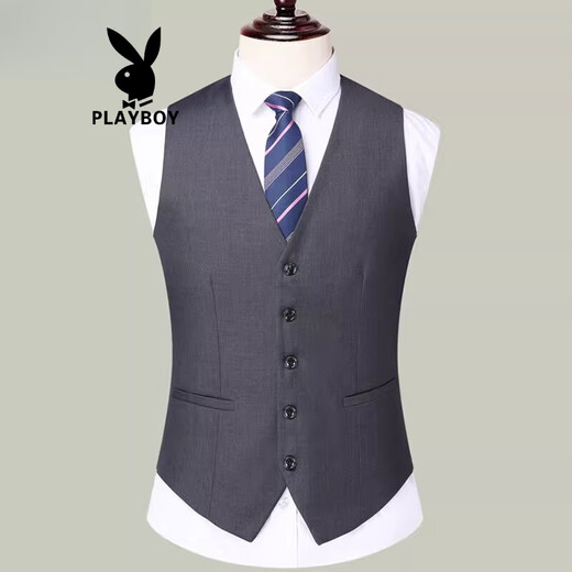 花花公子（PLAYBOY）男士西装马甲韩版修身西服背心春秋款休闲英伦婚礼小马夹礼服坎肩 黑色 S 165 【体重90-100斤】