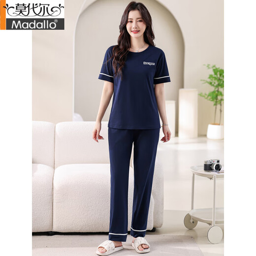 莫代尔睡衣女夏季纯棉短袖薄款2025年新款夏天休闲全棉可外穿长裤家居服 7374豆绿无胸垫 L 100-120斤