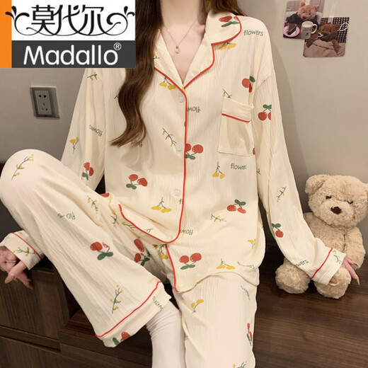 Modal Sweet Stripes Ins Korean Bow Print Sommer Neue Faltenpyjamas Frauen-Heimkleidung Kurzärmelte dreiteils Set KK3527# M [Vorgeschlagen 80-100jin [Jin ist 0,5 kg]]
