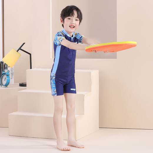 Shaquhe children's short-sleeved swimming suit student swimming training new split swimsuit swimming trunks handsome baby high elasticity and quick drying swimming goggles + earplugs + nose clip 130 (recommended weight 35-45Jin Jin equals 0.5 kg)
