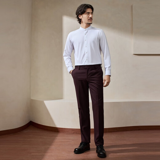 Qipai Chinese Stand Collar Men's Autumn and Winter Stand Collar Gentleman Business Blend Rhino Pleated Suit Suit Maroon 44 (B44)