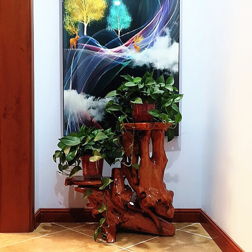 以爱之名雕刻工艺原木根雕花架树根天然摆件客厅多层盆景架鱼缸实木底座阳 16811