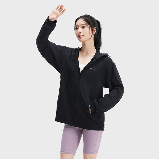 HOTSUIT rear show ice-sensing outdoor sun protection clothes for women 2025 summer new UPF50+ ice silk elastic sun protection clothes hooded jacket Black L