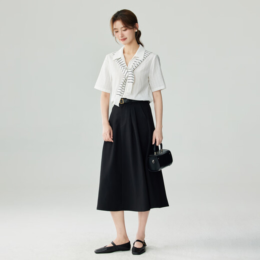 Inman [all cotton] French Comfortable V-neck Short-sleeved Shirt Women's Summer Commuter Shirt Top Crescent White S