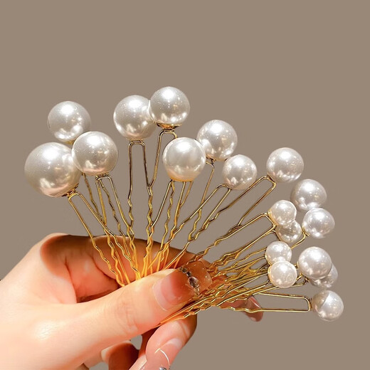 Pearl U-shaped clip hairpin hairpin comb temperament hairpin women's back hair artifact ball hair ornaments pin silver pearl 5-piece set