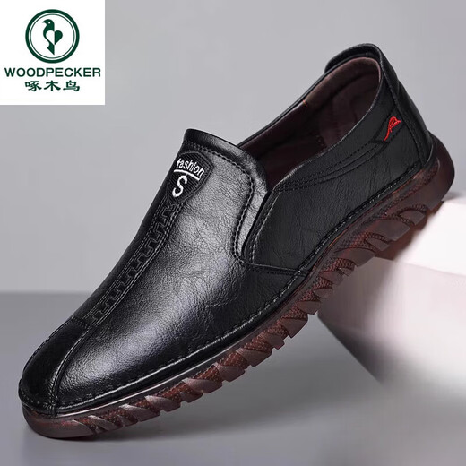 Woodpecker leather shoes men's 2025 new men's shoes spring and summer breathable business casual shoes soft leather cow tendon sole single shoes bean dou shoes 6198 new khaki rubber sole 39