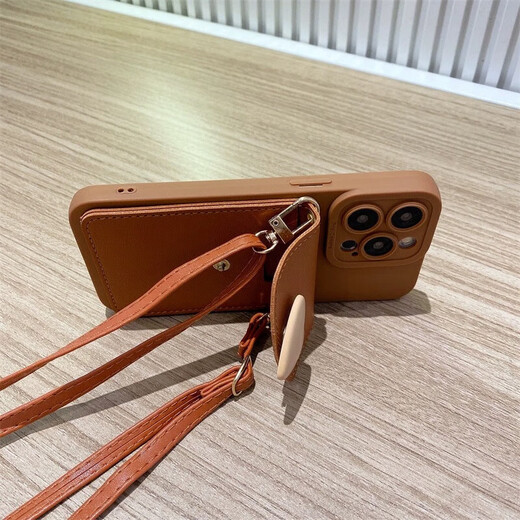 UECYXOP适用苹果16promax手机壳挂绳iPhone 16手机壳背带斜挎16手机壳简约奶茶色爱心零钱卡包镜头全包 【苹果手机壳带爱心卡包+斜跨挂绳 iPhone 16promax