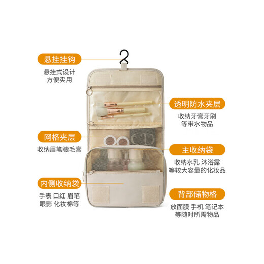 He Jiagong Washing Bag Cosmetic Bag Women's Portable Large Capacity Carry-On Organizing Bag Simple Men's Travel Waterproof Storage Bag Upgraded Navy Blue