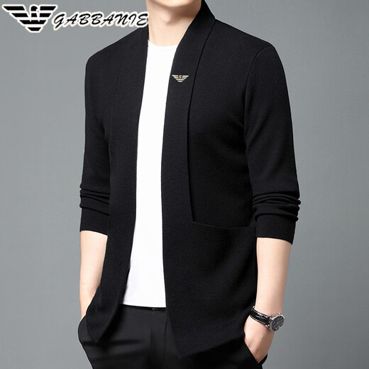 GABBANIE wool knitted cardigan sweater for middle-aged men Korean style fashion casual autumn new trend jacket GA/A88002 black 2XL 180