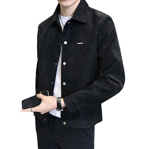 Spring and Autumn Jacket Men's 2026 New Style Young Handsome Fashion Brand Buckskin Velvet Autumn Clothes Men's Jacket Brown 2XL Recommended 130-145Jin Jin equals 0.5kg