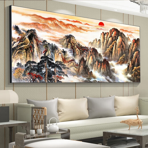 三栖虎2025新款挂画 划长城靠山图装饰画 划办公室有山无水风景画 [紫气东来]CT-3881 [防水油画 划布]+加厚拉丝铝框 带框长140高60cm-顺丰入户 [典雅金]