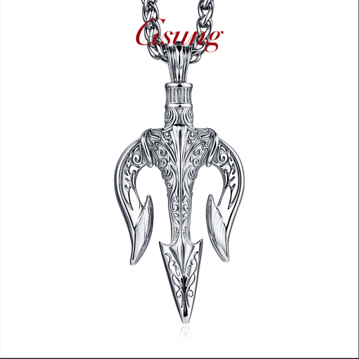 GsunG Platinum Trident Pendant Men's PT950 Pure Platinum Pendant Fashion Neck Jewelry Gift for Boyfriend on Chinese Valentine's Day Customized deposit, please contact before shooting