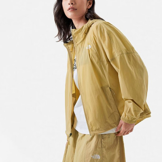 北面（The North Face）户外纯色舒适连帽夹克防风防紫外线防晒服女款卡其色 卡其色 XS