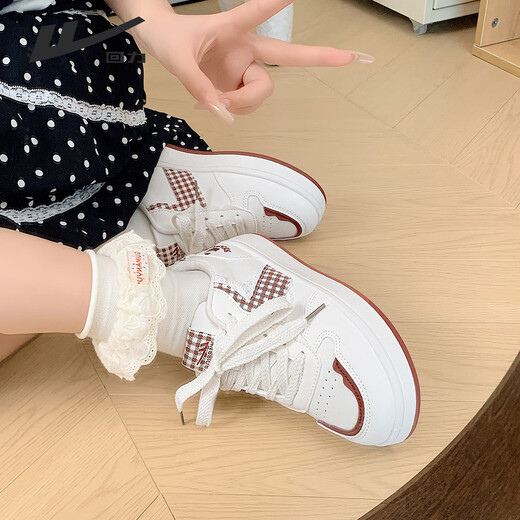Chaussures féminines Huili Chaussures blanches mignonnes mignonnes Sweet épaisses pour femmes en automne et hiver polyvalent chaussures décontractées pour les étudiants chaussures de sport vin blanc rouge 36