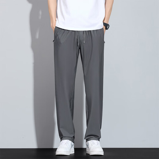 皮尔卡丹（pierre cardin）男士夏季薄款裤子冰丝运动裤男新款宽松弹力直筒长男生速干休闲裤 6629黑色 2XL [推荐140-160斤]