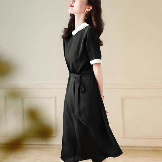 OLJ high-end brand silk dress for women 2025 summer new French elegant slim retro mulberry silk skirt Black M 90-110Jin [Jin equals 0.5 kg]