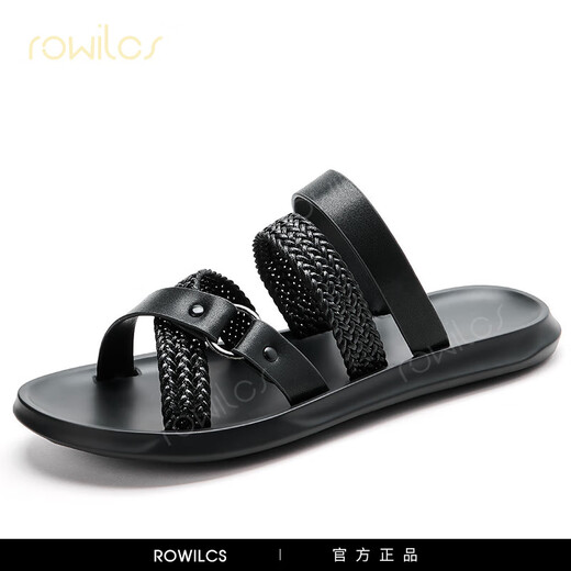 rowilcs品牌拖鞋男潮夏季2025新款男士休闲轻便一字拖防滑耐磨时尚沙滩鞋 黑色 38