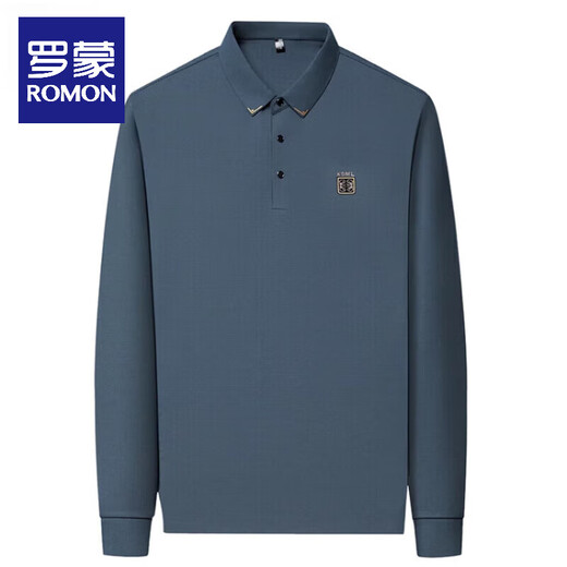 ROMON high-end pure cotton 100% long-sleeved T-shirt for men, middle-aged dad wear, autumn and winter casual lapel bottoming lapel polo shirt Haqing XL 175 recommended 135-150Jin Jin is equal to 0.5 kg