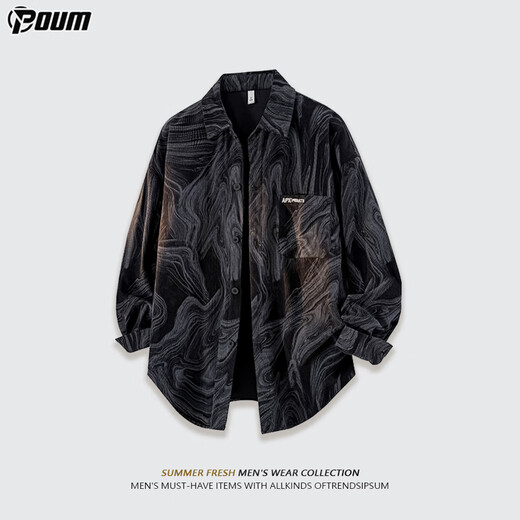 POUM tie-dye high-end long-sleeved shirt men's autumn and winter American casual shirt jacket G806 interstellar black 3XL