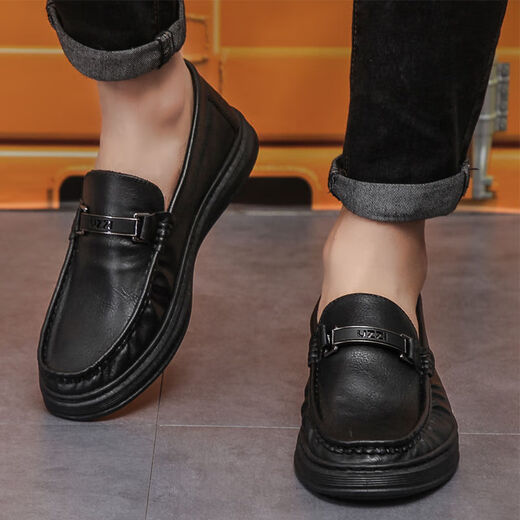 YRC Yierkang 2025 Été Génétique Cuir Cuir Casual Men's Chaussures British Style Chaussures en cuir décontracté Les gens paresseux Kick Hands 9903 Black 43