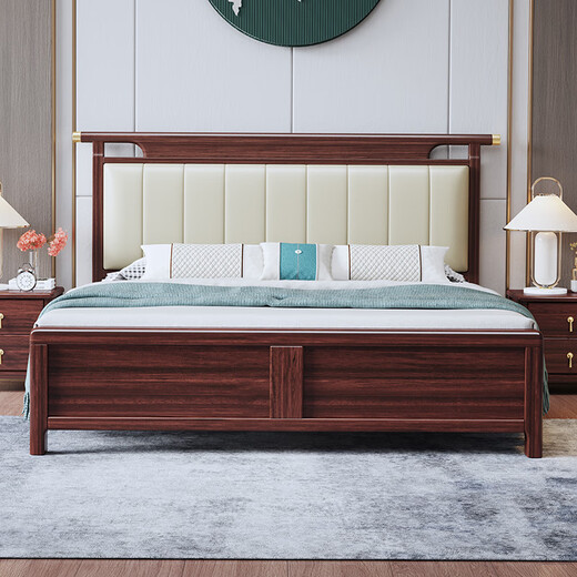 Nanzhu Neues chinesisches massives Holzbett Doppelte 1,8 Meter Hauptbett Weiche Kapuzenbett Vollmassives Holz Schwalbenschwanz Bettbrett 9904#