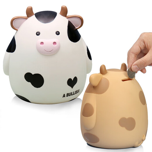 Cute and cute cartoon calf children's piggy bank creative desktop ornaments zodiac advertising vinyl piggy bank white medium size