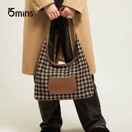 15mins bag women's bag large capacity shoulder cloth bag women's 2025 new commuter tote bag Chinese Valentine's Day gift coffee color
