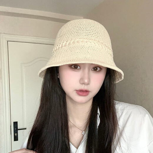 水桶草帽夏季沙滩出行百搭遮阳帽显脸小遮阳时尚太阳帽沙滩防晒帽 C3895 米色 M（56-58cm）