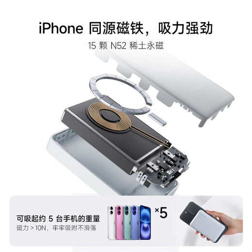 Cuktech Cool Statistics [Certification 3C peut être dans l'avion] Chargeur sans fil de banque d'alimentation magnétique 20W Charge rapide Deux-en-un Bloc d'alimentation CP12 applicable à Apple 16 Xiaomi / Huawei Mobile