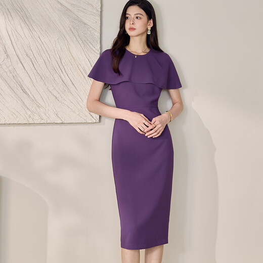 
ROEYSHOUSE ROYSHOUSE high crocus purple dress 2025 summer chic cloak sleeve slim skirt 11950 purple 2XL