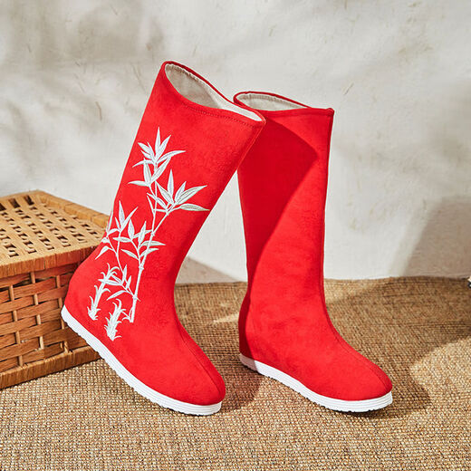 Gesufan 9859 people collect Hanfu women's soap boots ancient costume boots for women's inner height enhancement cos erect shoes ancient style high-tube embroidered boots short tube white 868 plus velvet 38
