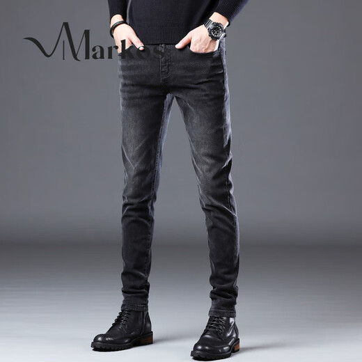 
Markos Hong Kong 2025 spring and autumn black and gray jeans for men Korean style slim feet trendy and versatile casual long trousers gray 1049 28