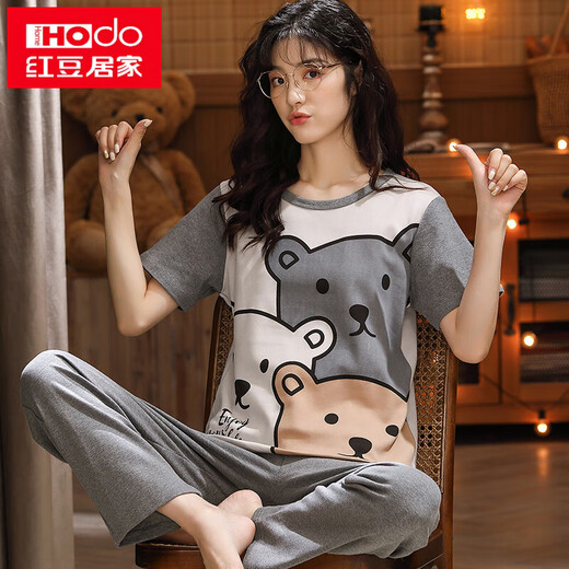 
Hongdou (Hodo) pajamas for women in summer pullover pure cotton short-sleeved trousers fat mm plus fat plus size 200 Jin [Jin equals 0.5 kg] Spring and Autumn home clothing thin style 3519 White chinchilla short-sleeved trousers M Standard women_80-100 Jin [Jin equals 0.5 kg]