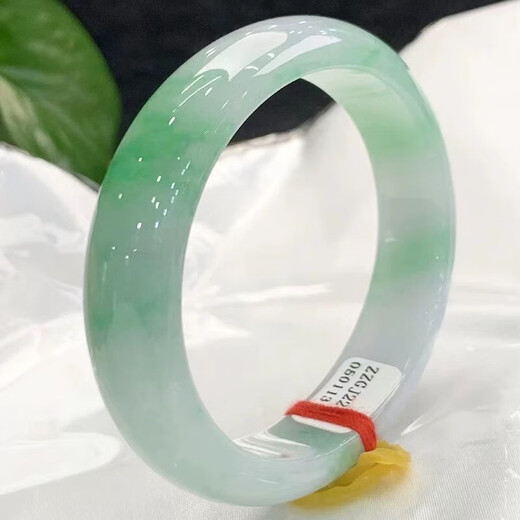 Myanmar Ice Jade Bracelet Jade Bracelet Light Green Floating Flower Bracelet Floating Green Positive Circle Ice Waxy Jade Bracelet Women's 58 Circle Mouth