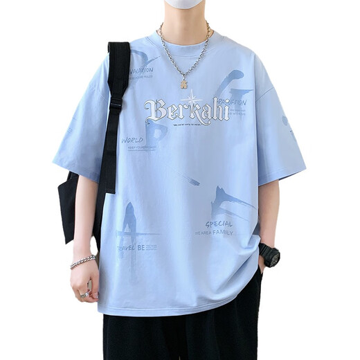 冉艺岚相似夏季短袖恤男孩岁初中学生宽松纯棉上衣青少年大童夏装 693米色单件短袖 品质保证 M 70-90斤左右