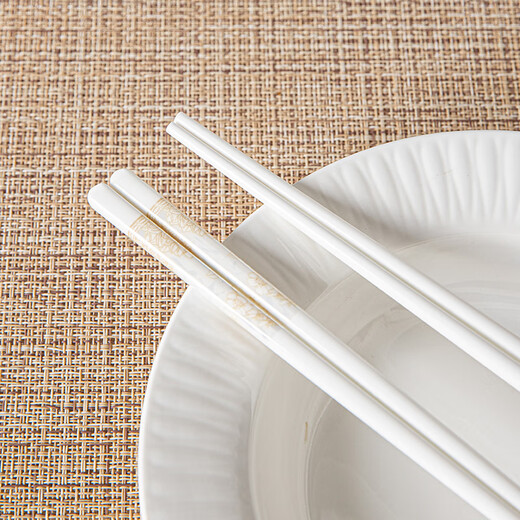 Mengke ceramic chopsticks, high-end household anti-mildew, anti-slip, high temperature resistance, 10 pairs (golden flowers)