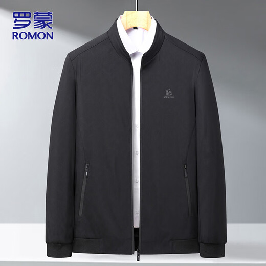 ROMON Jacket Men's Autumn and Winter Business Stand Collar Jacket Men's Casual Top Dad's Wear Professional Wear Shrimp Blue XL